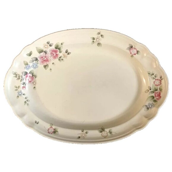 Pfaltzgraff Tea Rose Oval Serving Platter Dish 14.75" x 10.5" Floral Vintage 80s - Picture 1 of 6